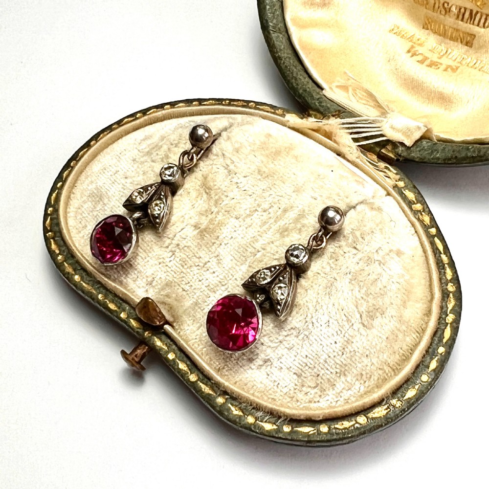 Victorian Old Cut Ruby Paste Drop Earrings View III