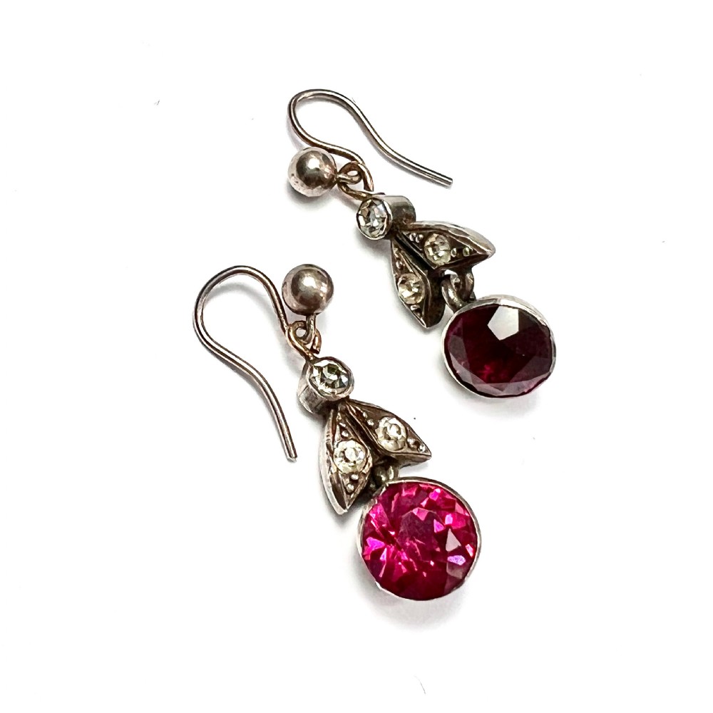 Victorian Old Cut Ruby Paste Drop Earrings View V