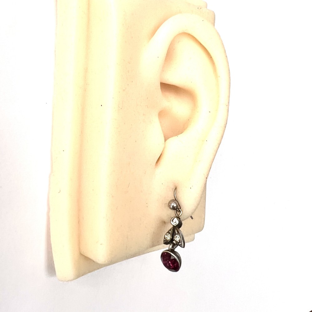 Victorian Old Cut Ruby Paste Drop Earrings View VII