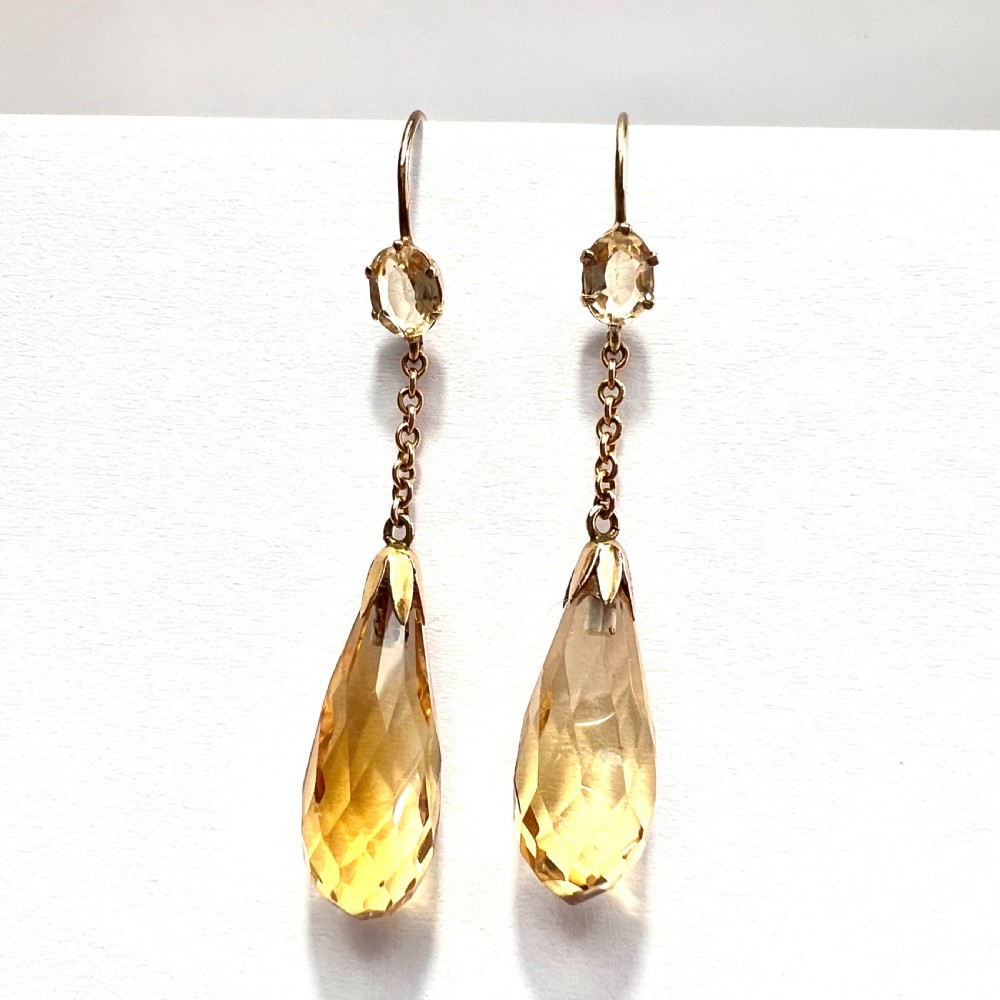 Edwardian 9CT Gold Citrine Teardrop Earrings