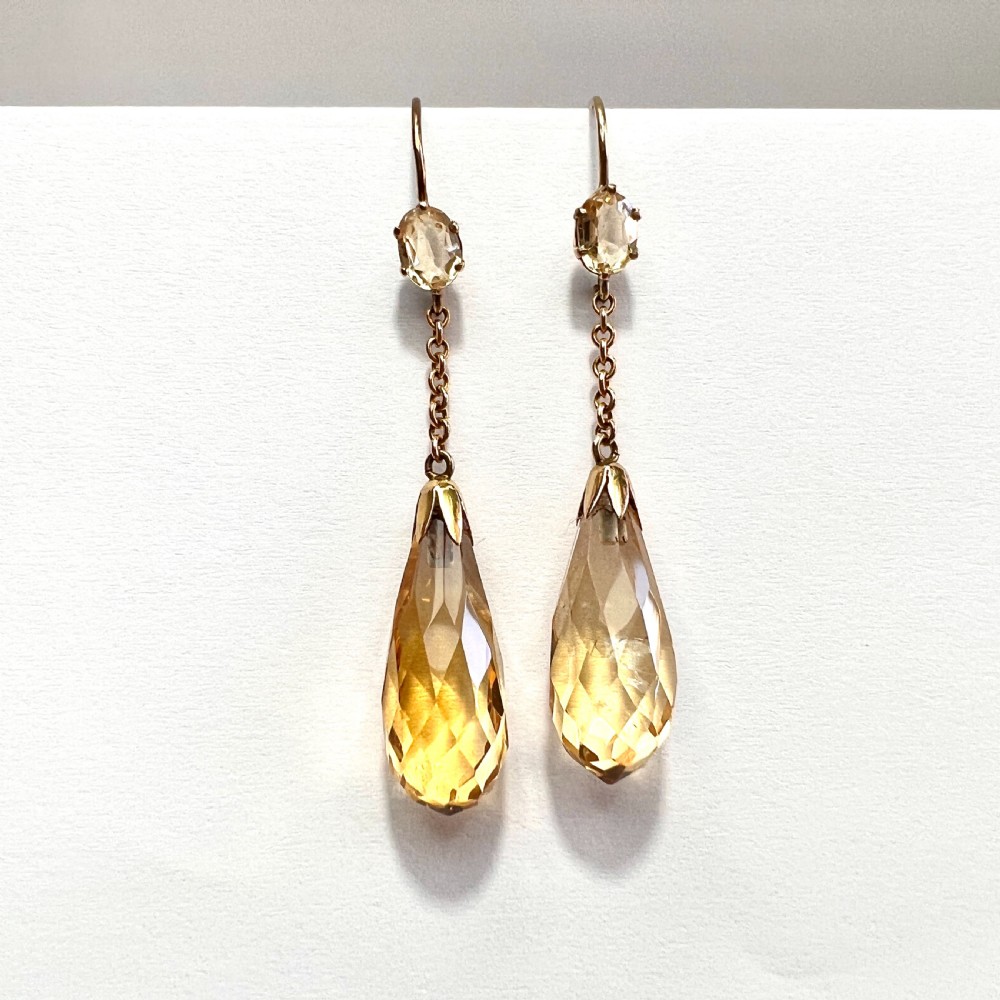 Edwardian 9CT Gold Citrine Teardrop Earrings View III