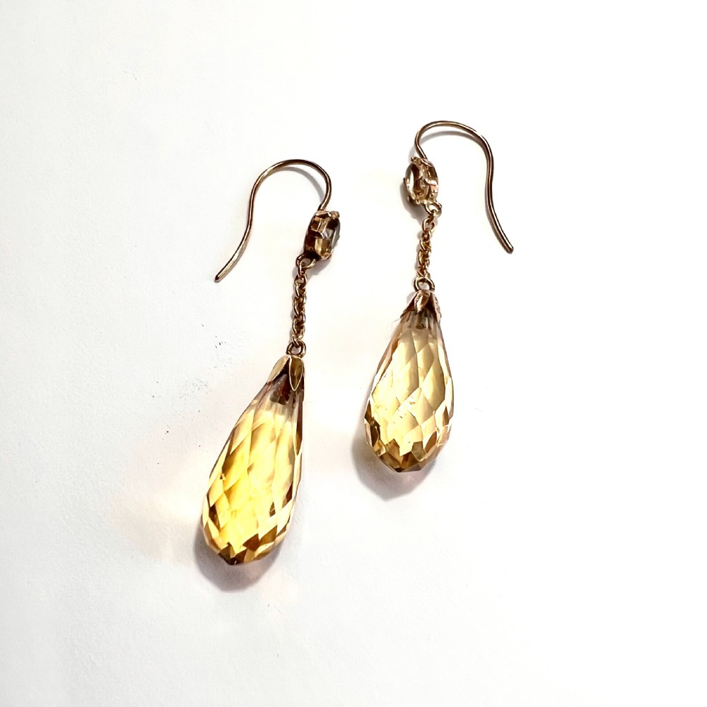 Edwardian 9CT Gold Citrine Teardrop Earrings View IV