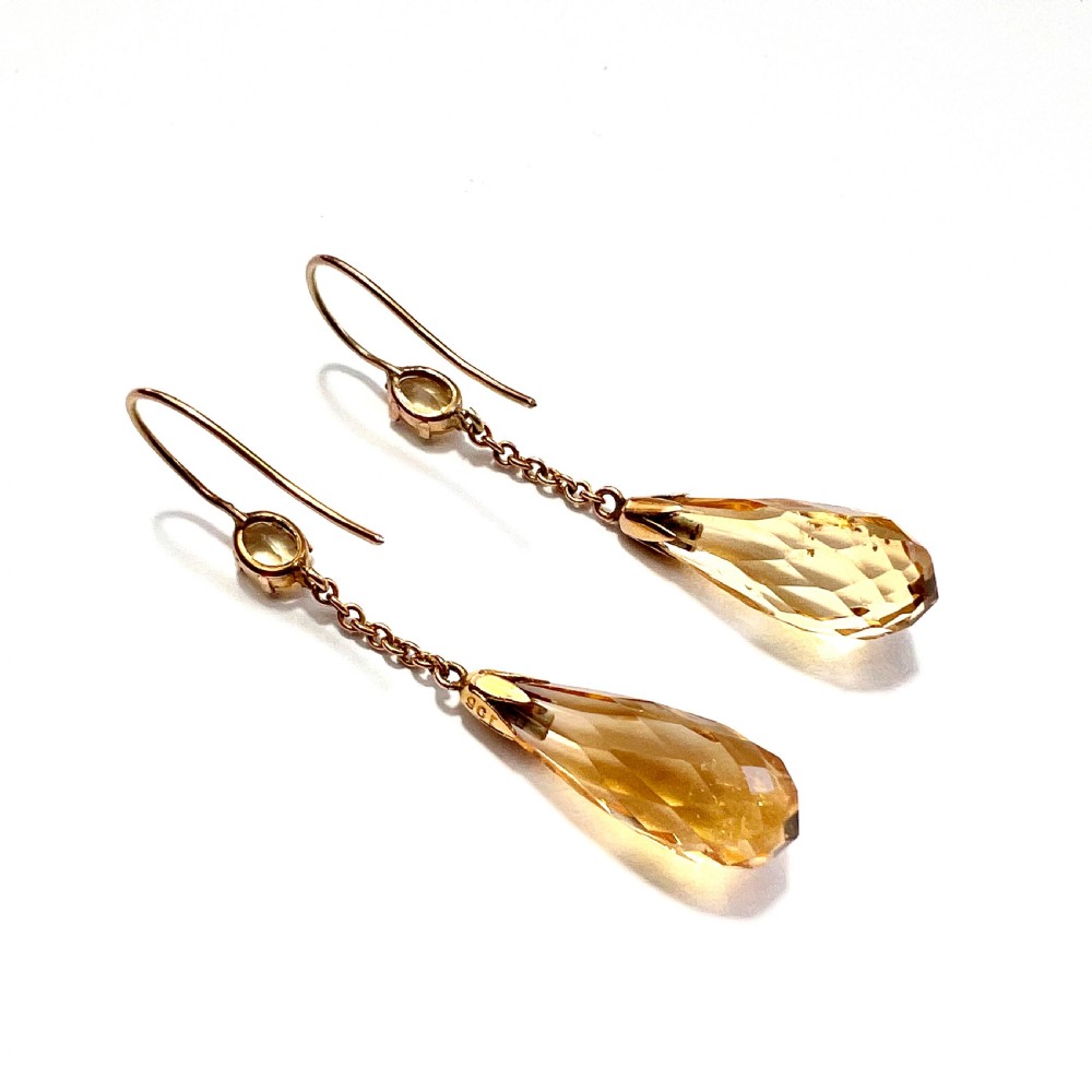 Edwardian 9CT Gold Citrine Teardrop Earrings View V