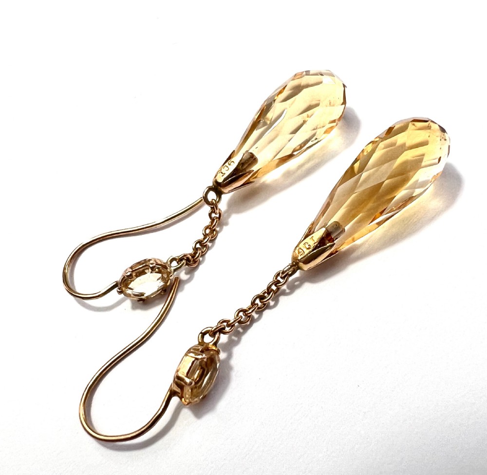 Edwardian 9CT Gold Citrine Teardrop Earrings View VI