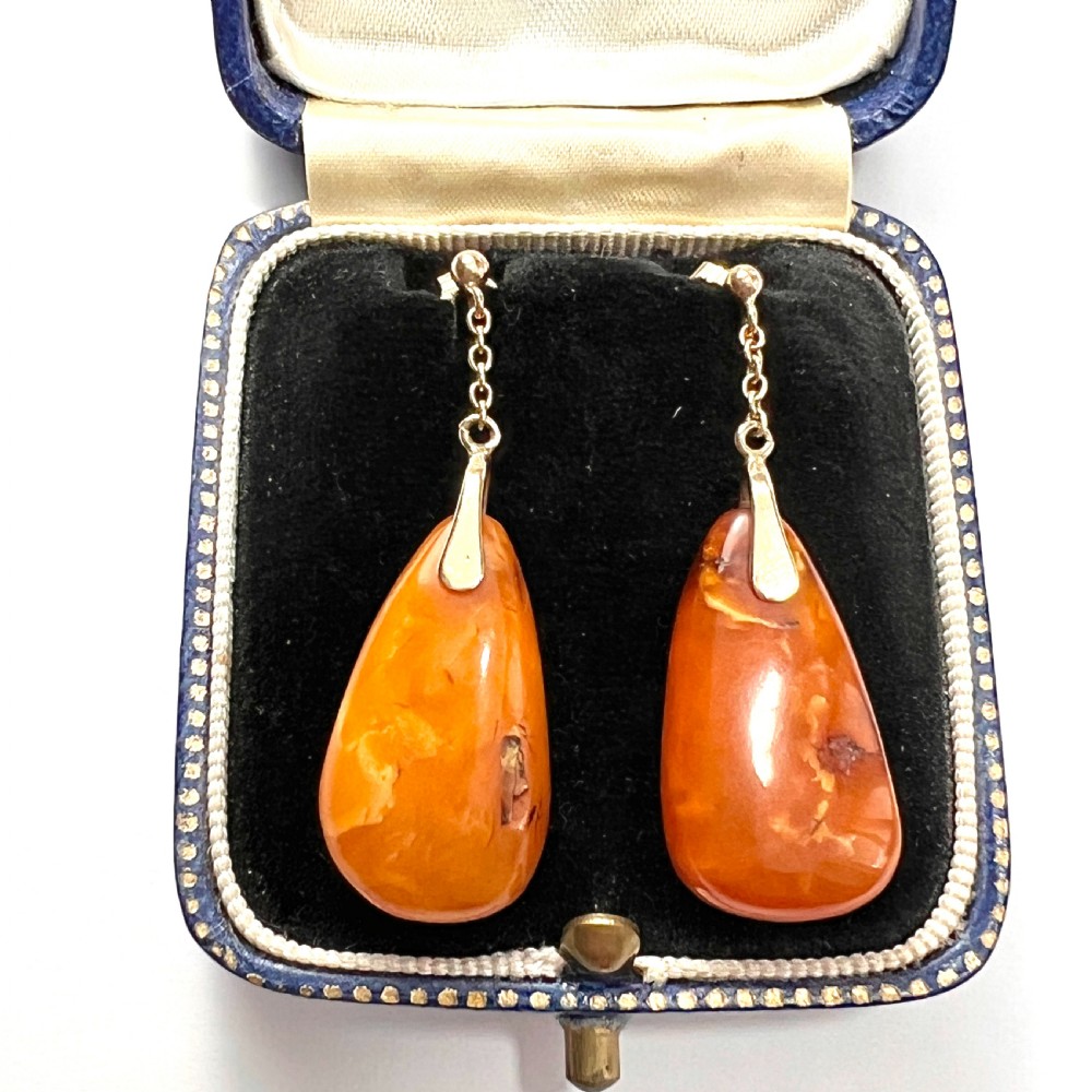 RESERVED • Edwardian Amber Teardrop Earrings in 9CT Gold