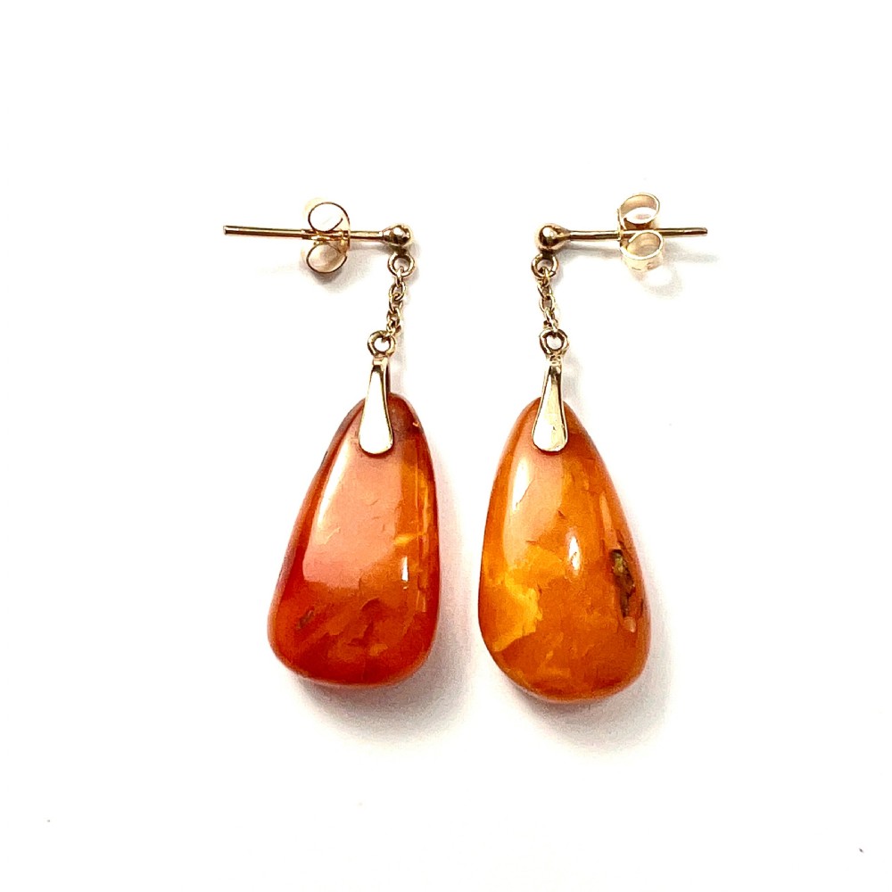RESERVED • Edwardian Amber Teardrop Earrings in 9CT Gold View II