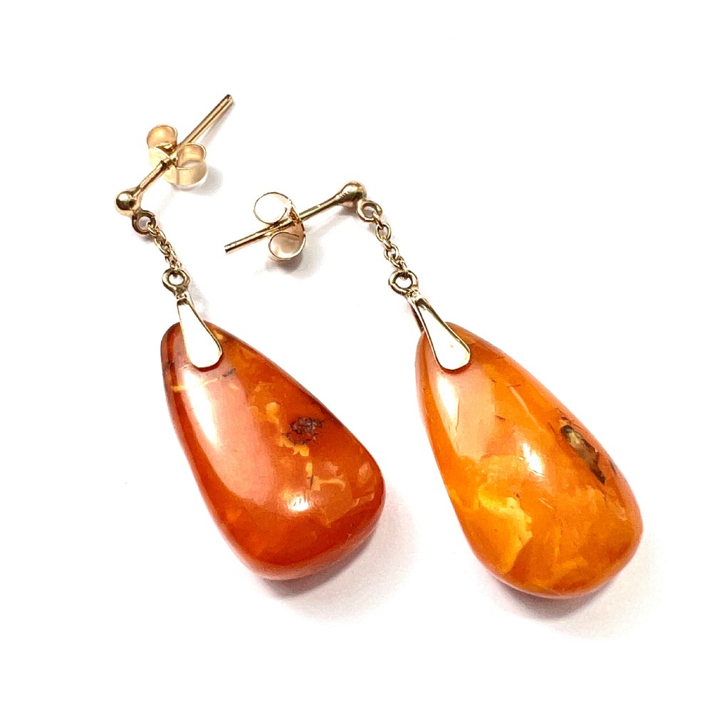 RESERVED • Edwardian Amber Teardrop Earrings in 9CT Gold View III