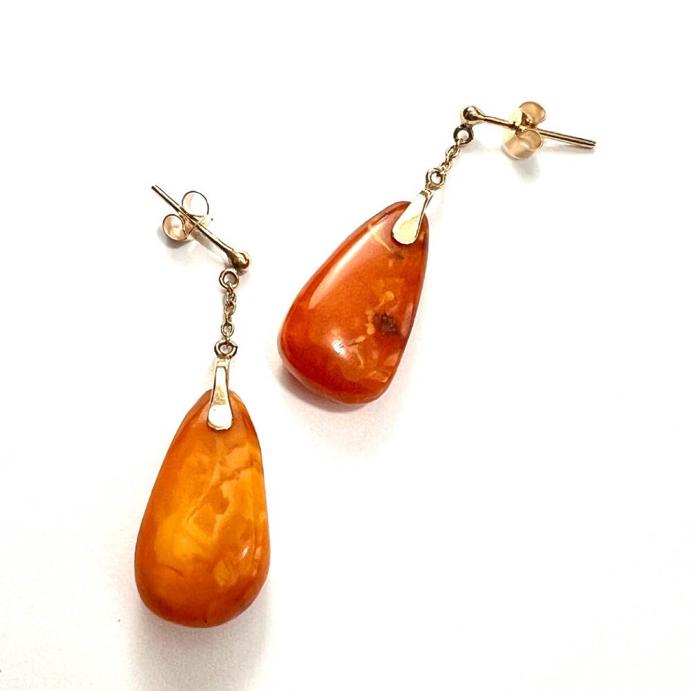 RESERVED • Edwardian Amber Teardrop Earrings in 9CT Gold View IV