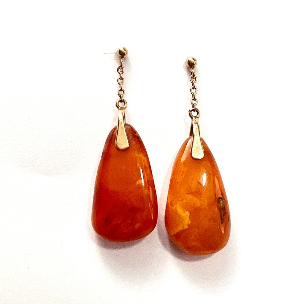 RESERVED • Edwardian Amber Teardrop Earrings in 9CT Gold View V