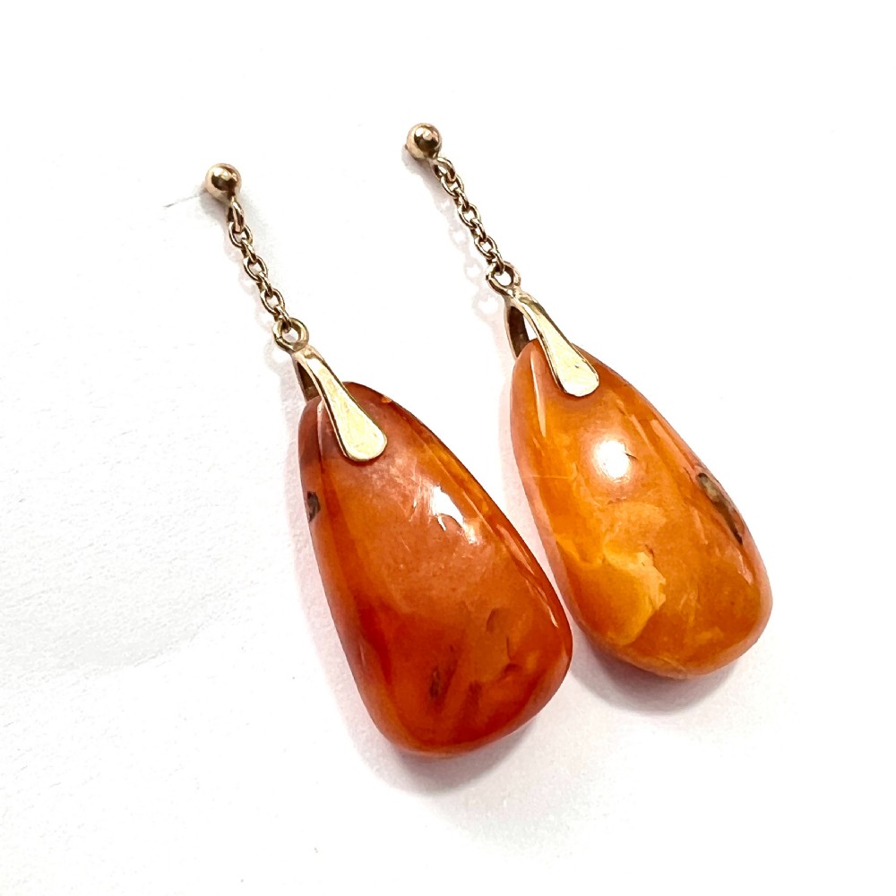 RESERVED • Edwardian Amber Teardrop Earrings in 9CT Gold View VI