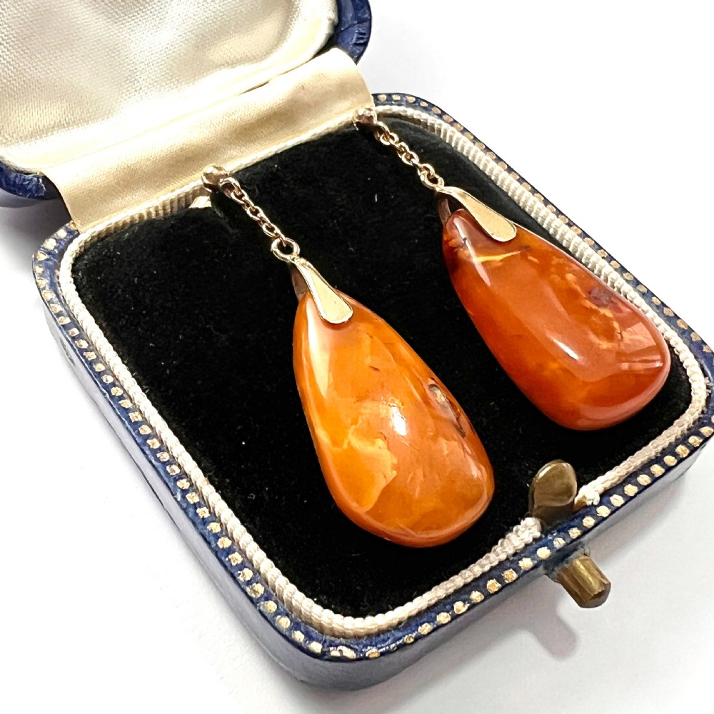RESERVED • Edwardian Amber Teardrop Earrings in 9CT Gold View VII