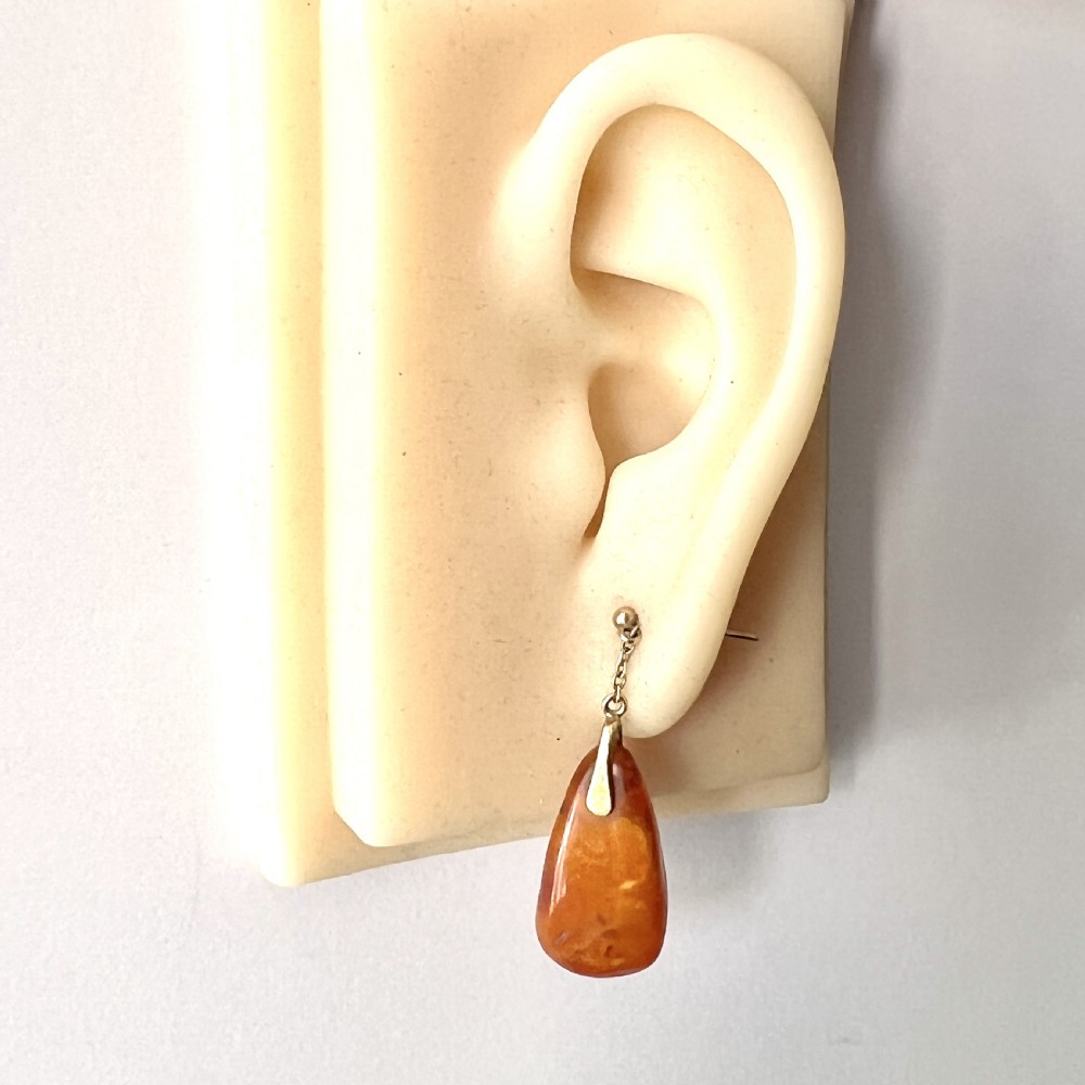 RESERVED • Edwardian Amber Teardrop Earrings in 9CT Gold View IX