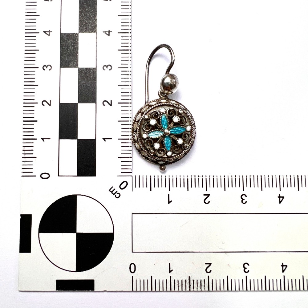 Art Nouveau Silver Filigree Turquoise Enamel Earrings View VII