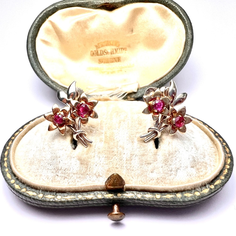 • Vintage 9CT Gold Ruby Flower Earrings by Cropp & Farr