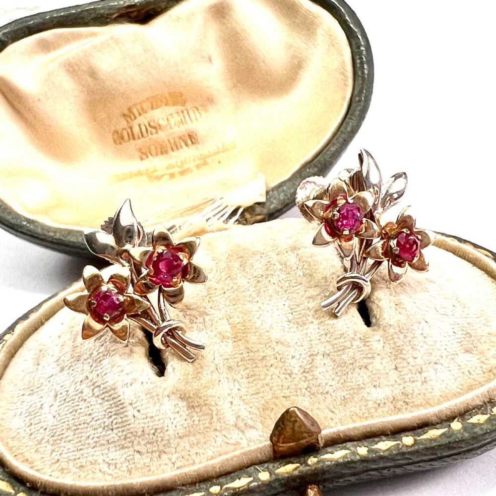 • Vintage 9CT Gold Ruby Flower Earrings by Cropp & Farr View II