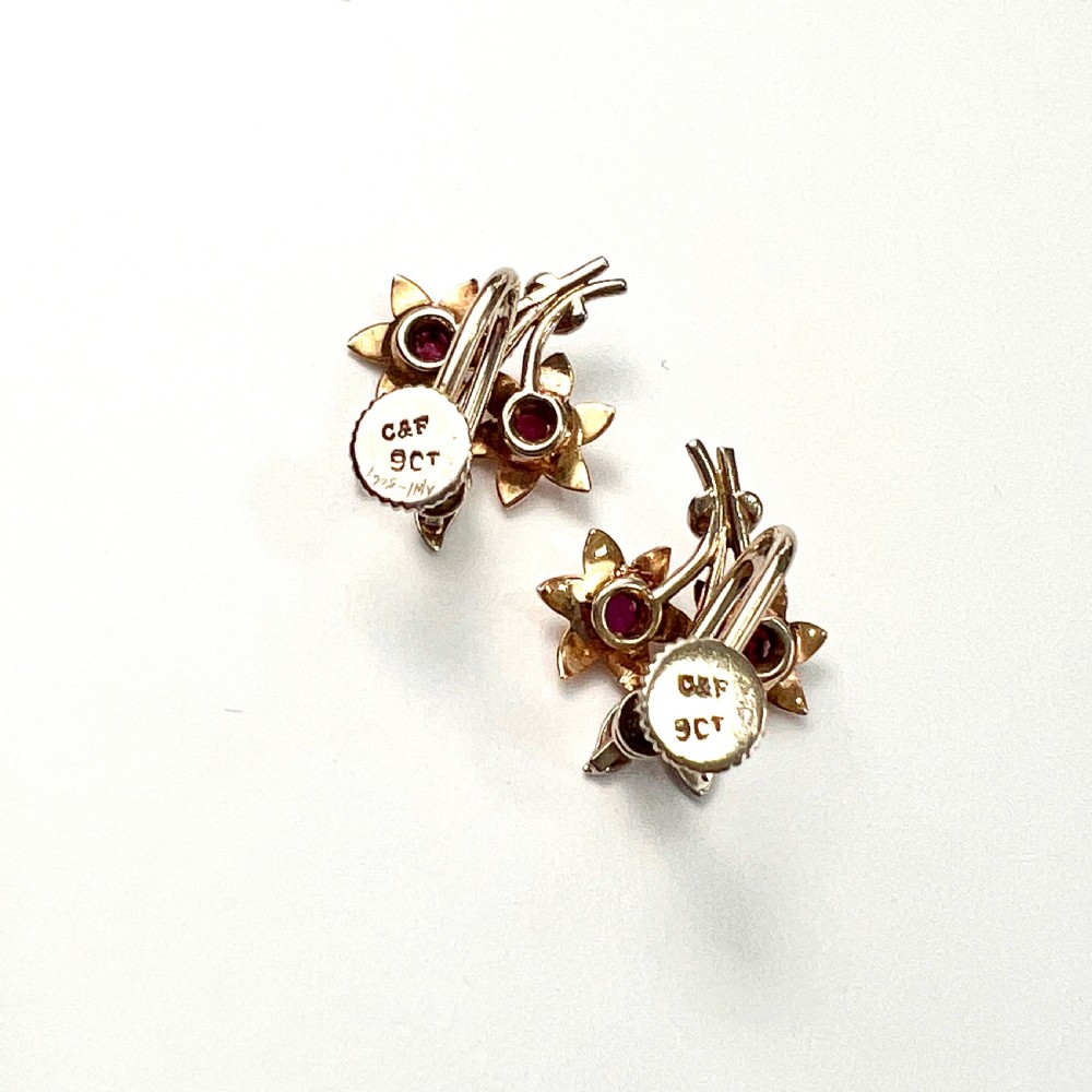 • Vintage 9CT Gold Ruby Flower Earrings by Cropp & Farr View VI