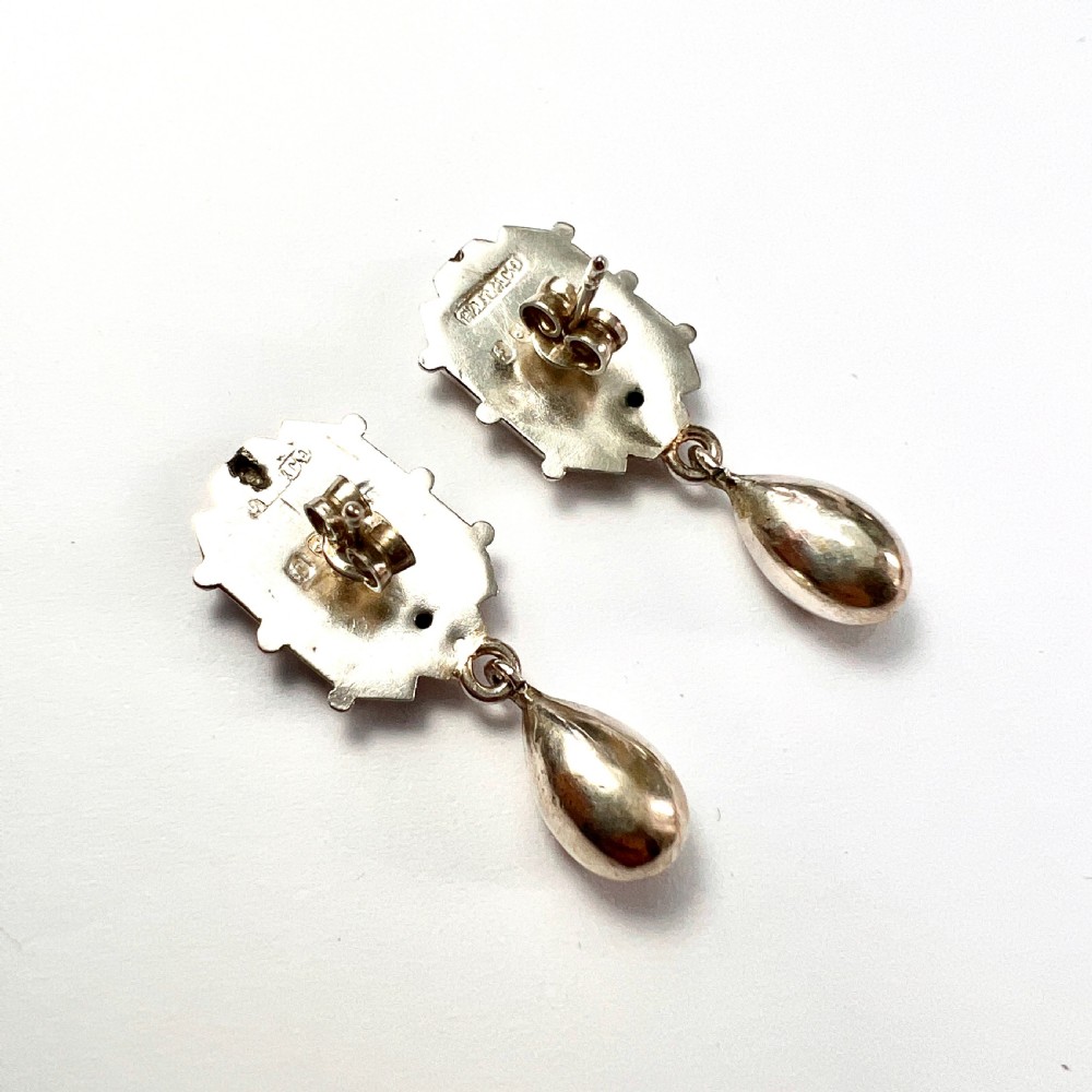 Rare Victorian Aesthetic Period Silver Bird Earrings with Teardrops View VI