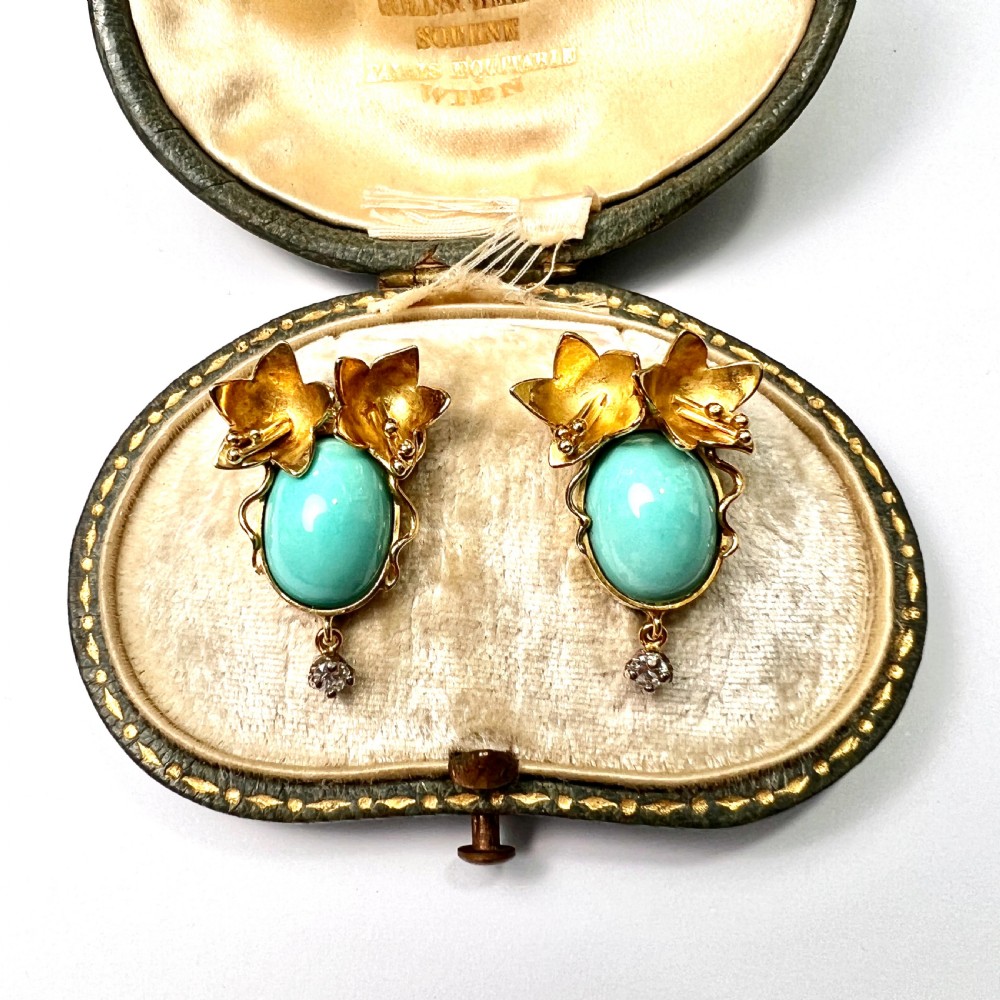 18CT Gold and Diamond Art Nouveau Style Flower Earrings