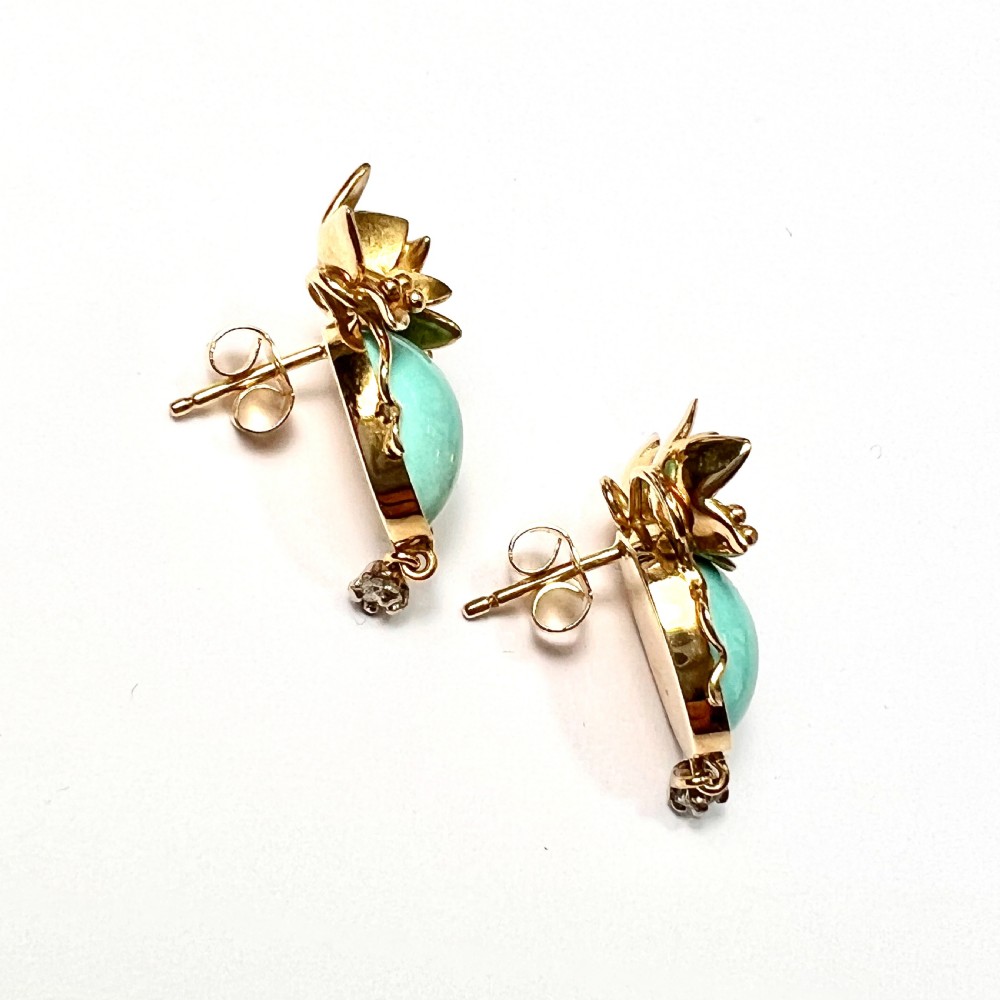 18CT Gold and Diamond Art Nouveau Style Flower Earrings View VI