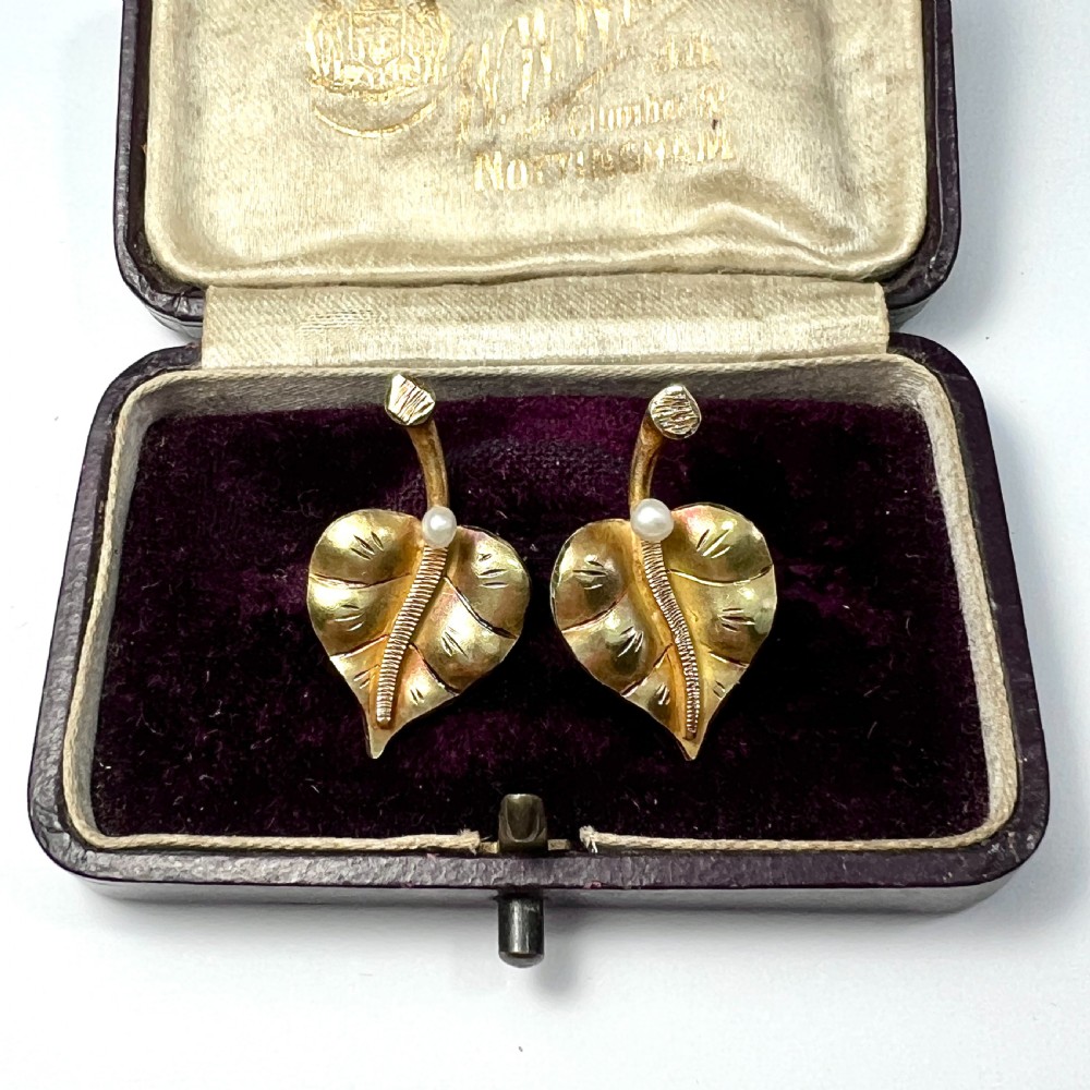 • 18CT Gold Heart Leaf Earrings with Pearls