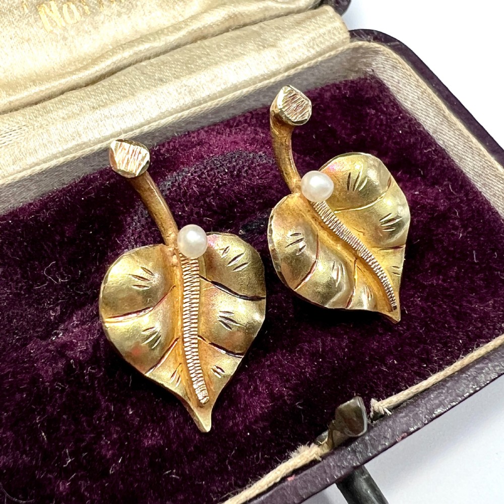 • 18CT Gold Heart Leaf Earrings with Pearls View II