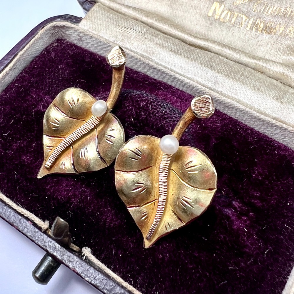 • 18CT Gold Heart Leaf Earrings with Pearls View III