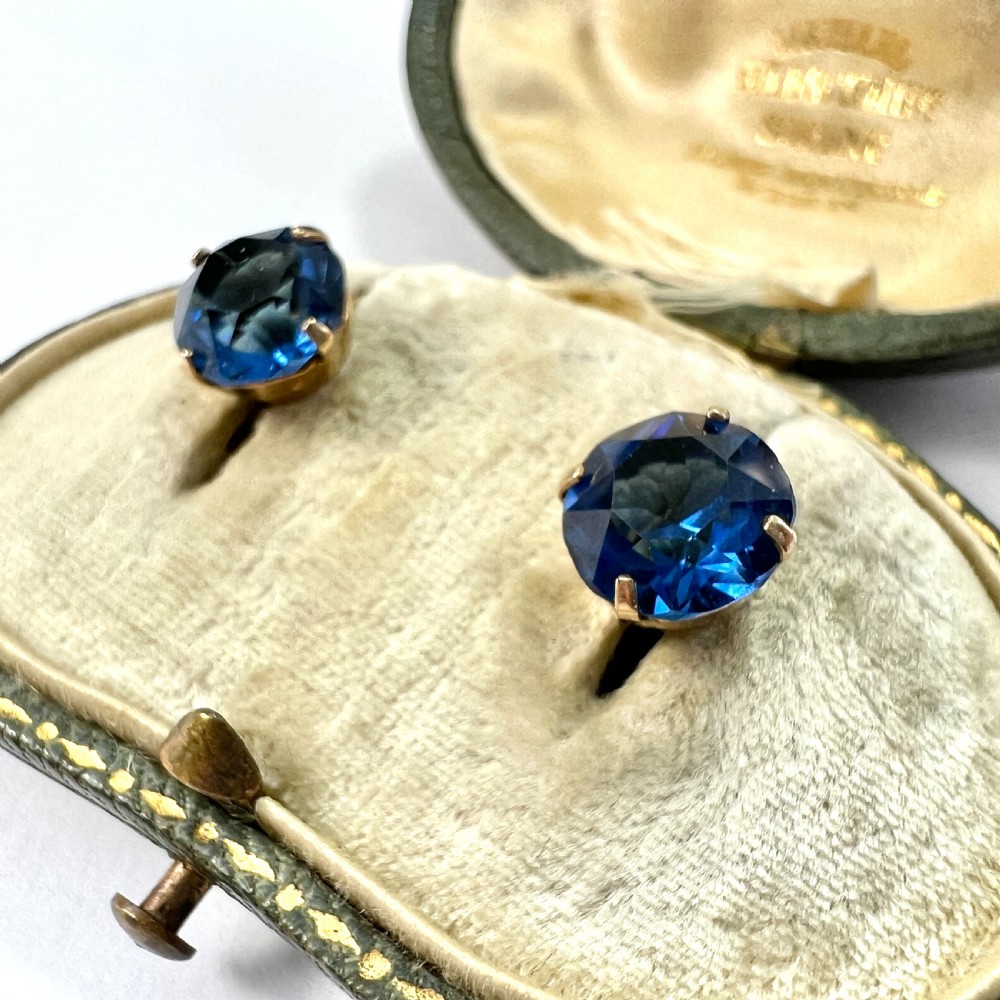 Vintage 9CT Gold Paste Sapphire Dormeuse Earrings View VII