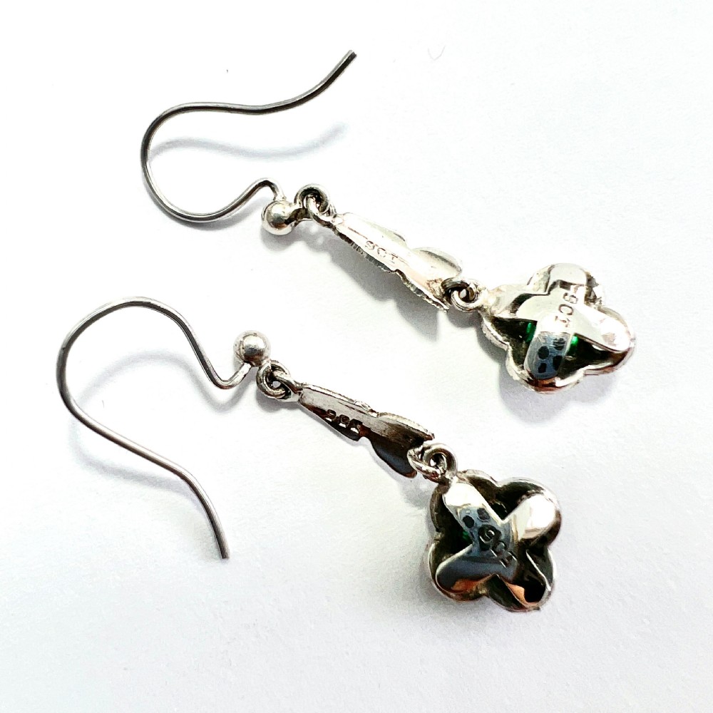 RESERVED • Art Deco 9CT White Gold Emerald Paste Earrings View IV
