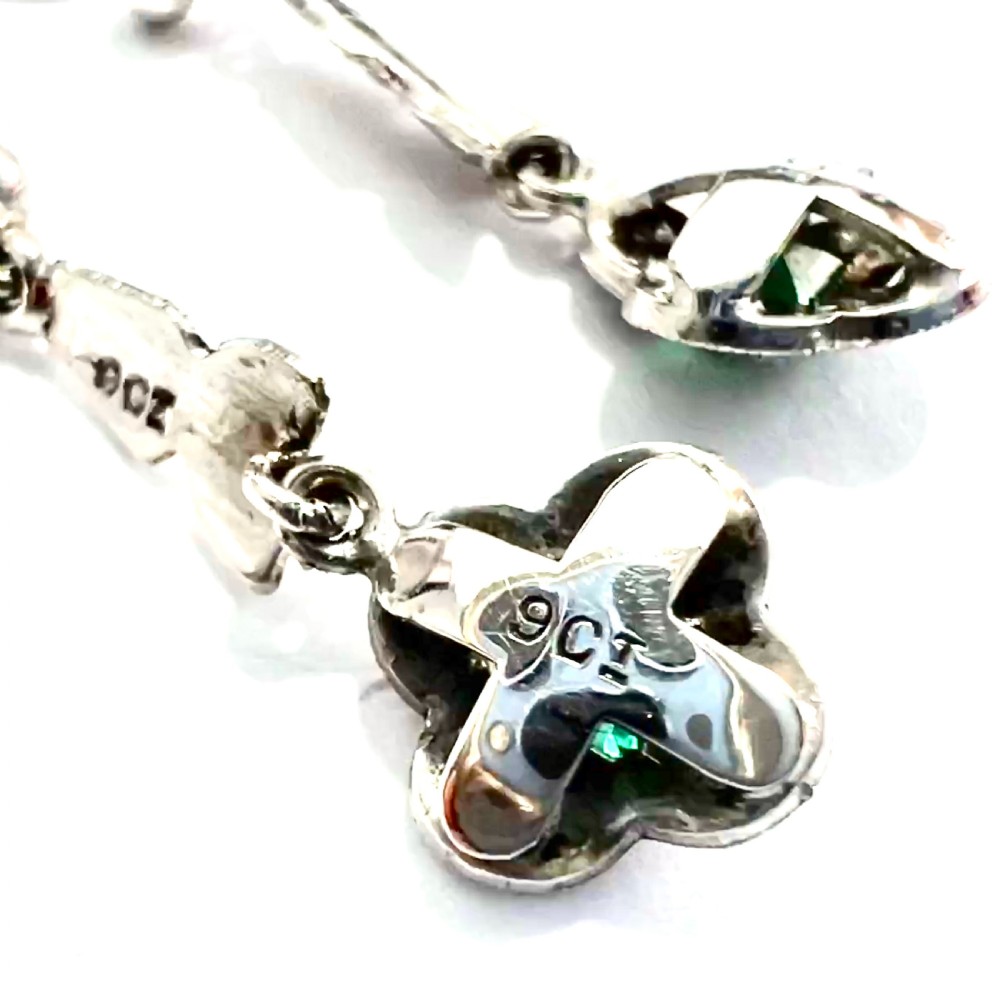 RESERVED • Art Deco 9CT White Gold Emerald Paste Earrings View V