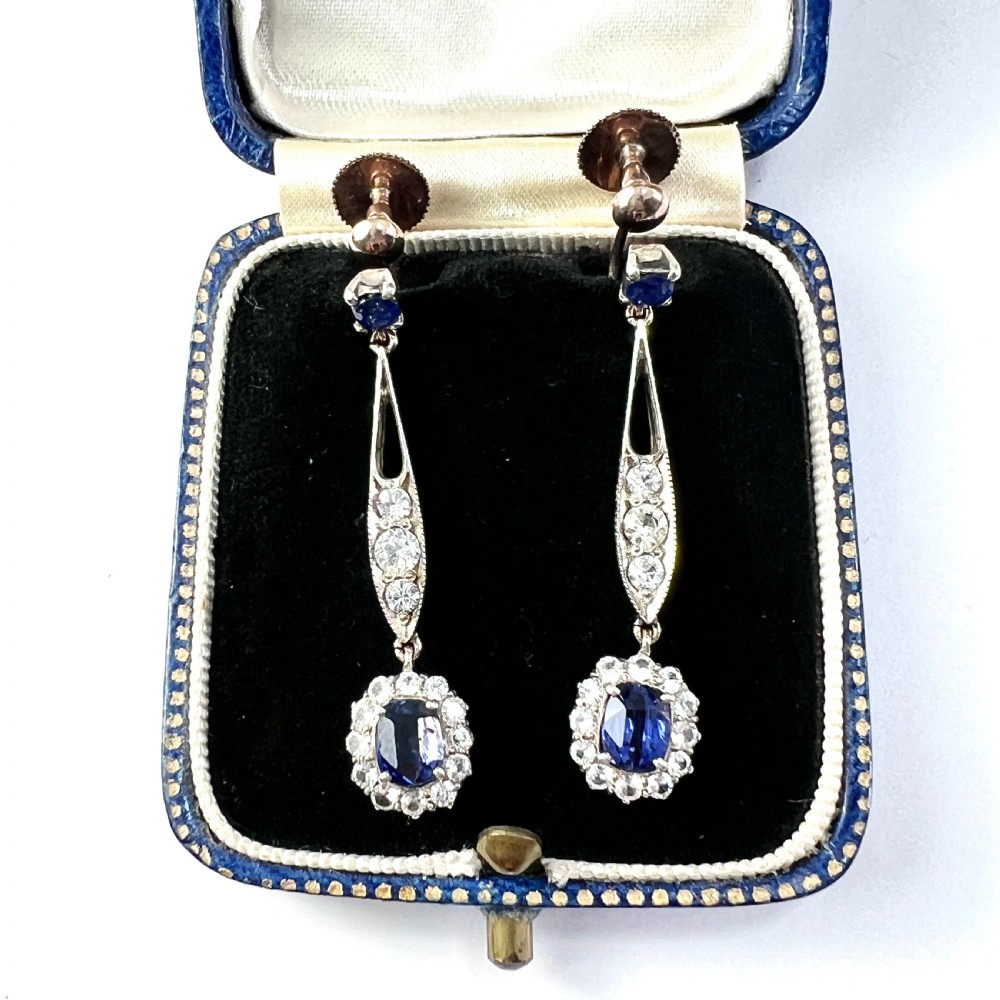 Edwardian Sapphire Cluster Silver and Gold Screwback Earrings