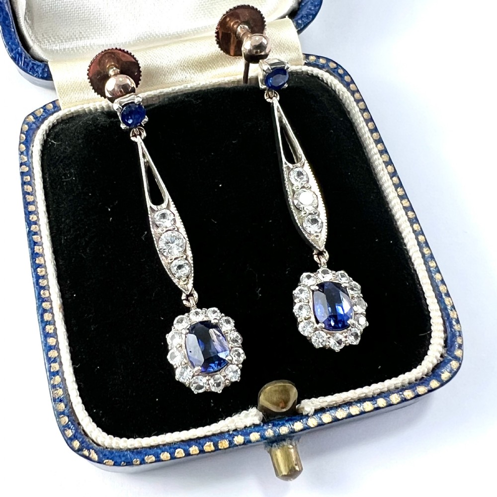 Edwardian Sapphire Cluster Silver and Gold Screwback Earrings View II