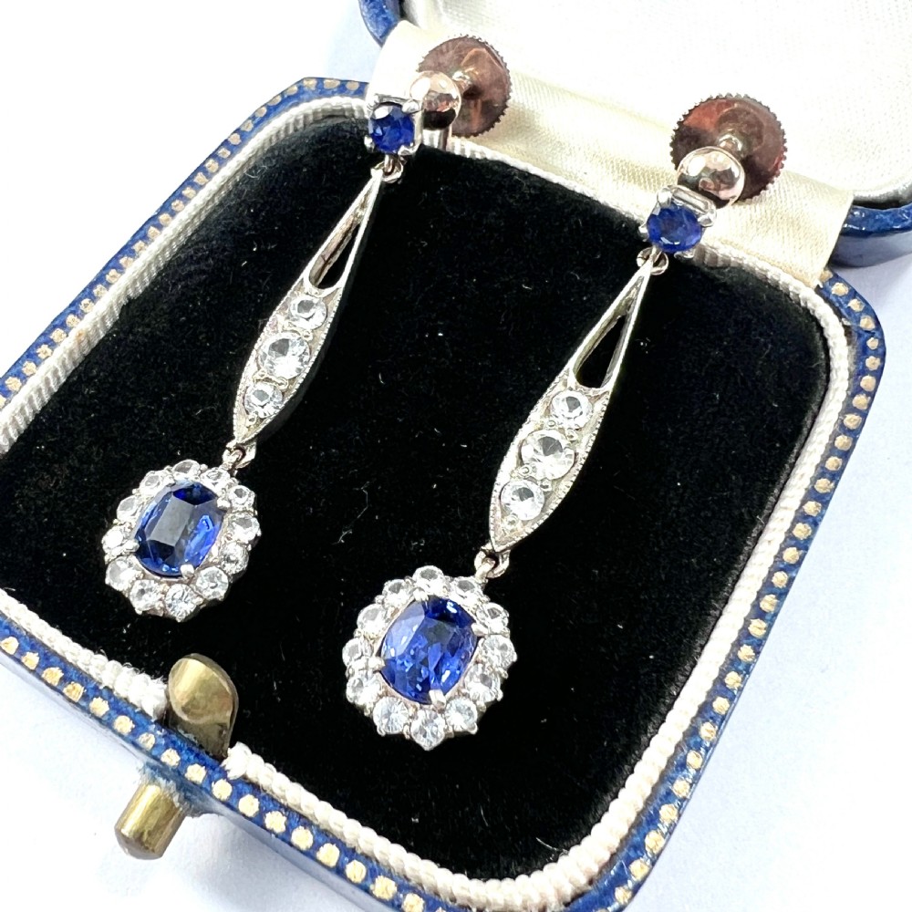 Edwardian Sapphire Cluster Silver and Gold Screwback Earrings View III