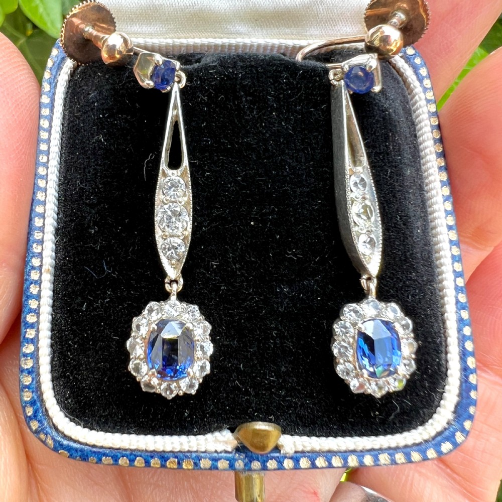 Edwardian Sapphire Cluster Silver and Gold Screwback Earrings View IX