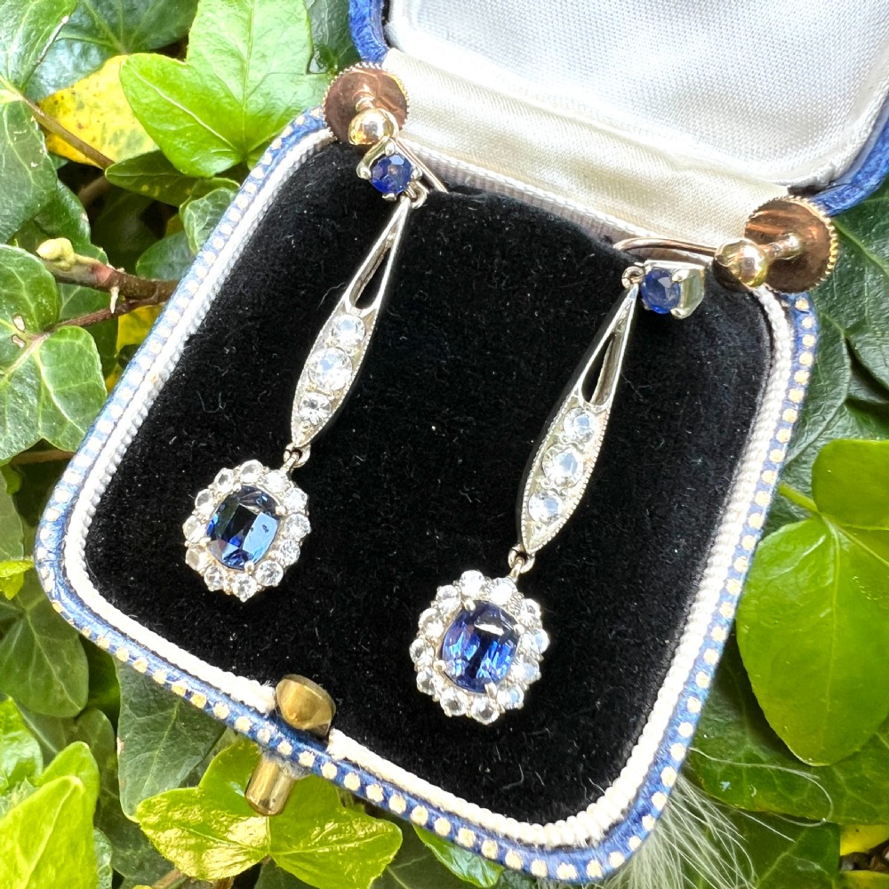 Edwardian Sapphire Cluster Silver and Gold Screwback Earrings View X