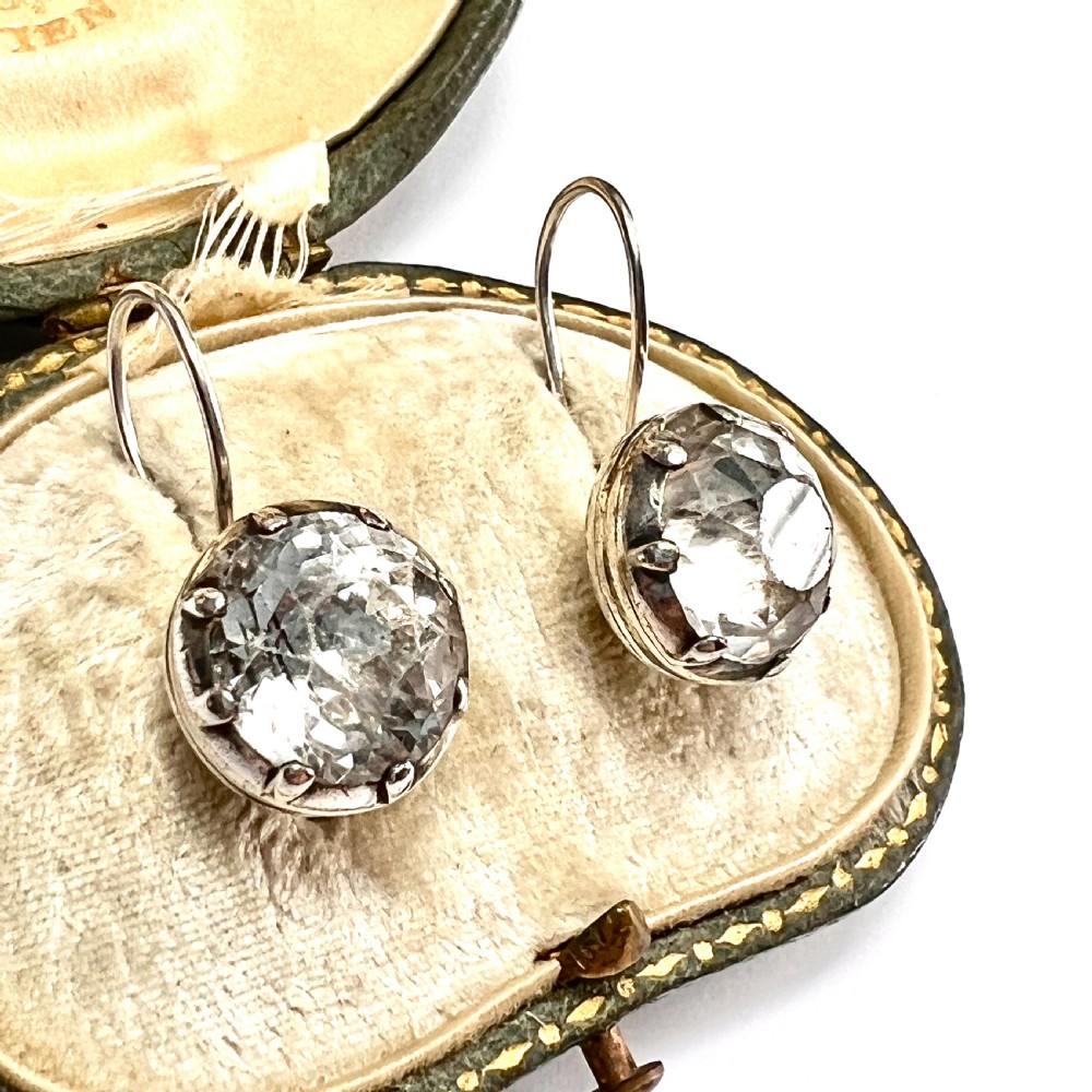 Large Georgian Silver Paste Solitaire Dormeuse Earrings View II