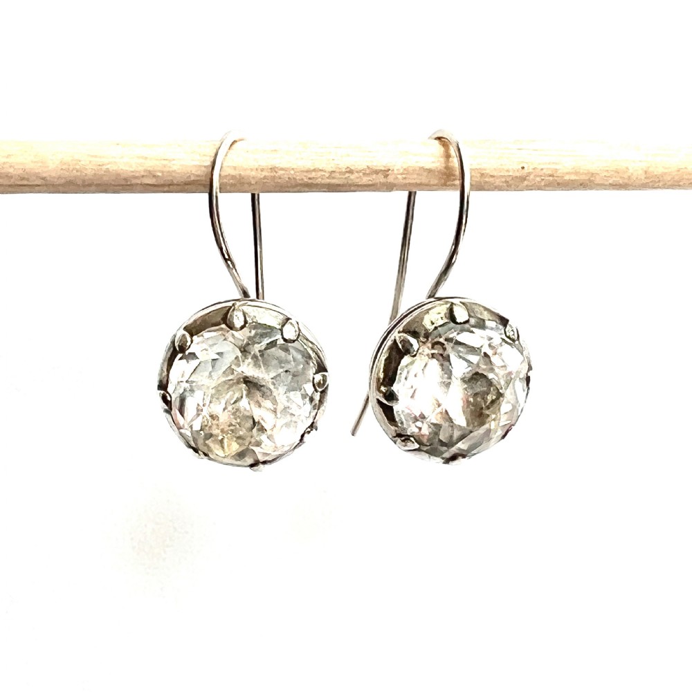 Large Georgian Silver Paste Solitaire Dormeuse Earrings View III