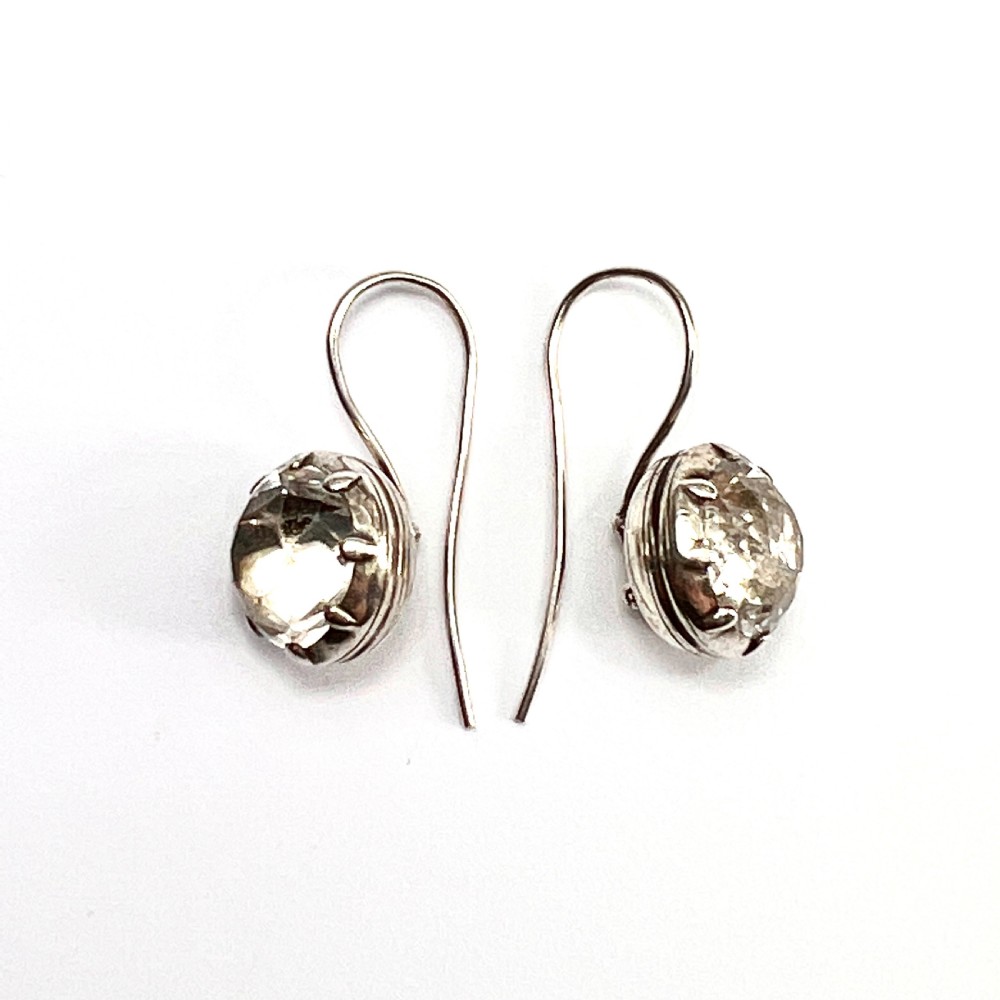 Large Georgian Silver Paste Solitaire Dormeuse Earrings View IV