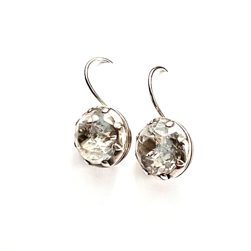 Large Georgian Silver Paste Solitaire Dormeuse Earrings View VII