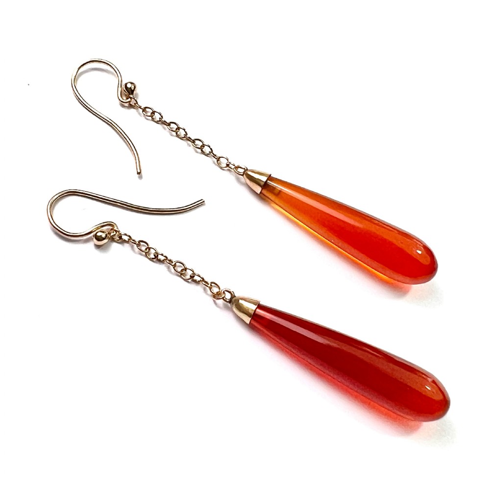 Edwardian Carnelian Chain Drop Earrings in 9CT Gold