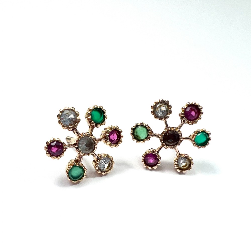 Vintage 18CT Gold Gemstone Sputnik Earrings