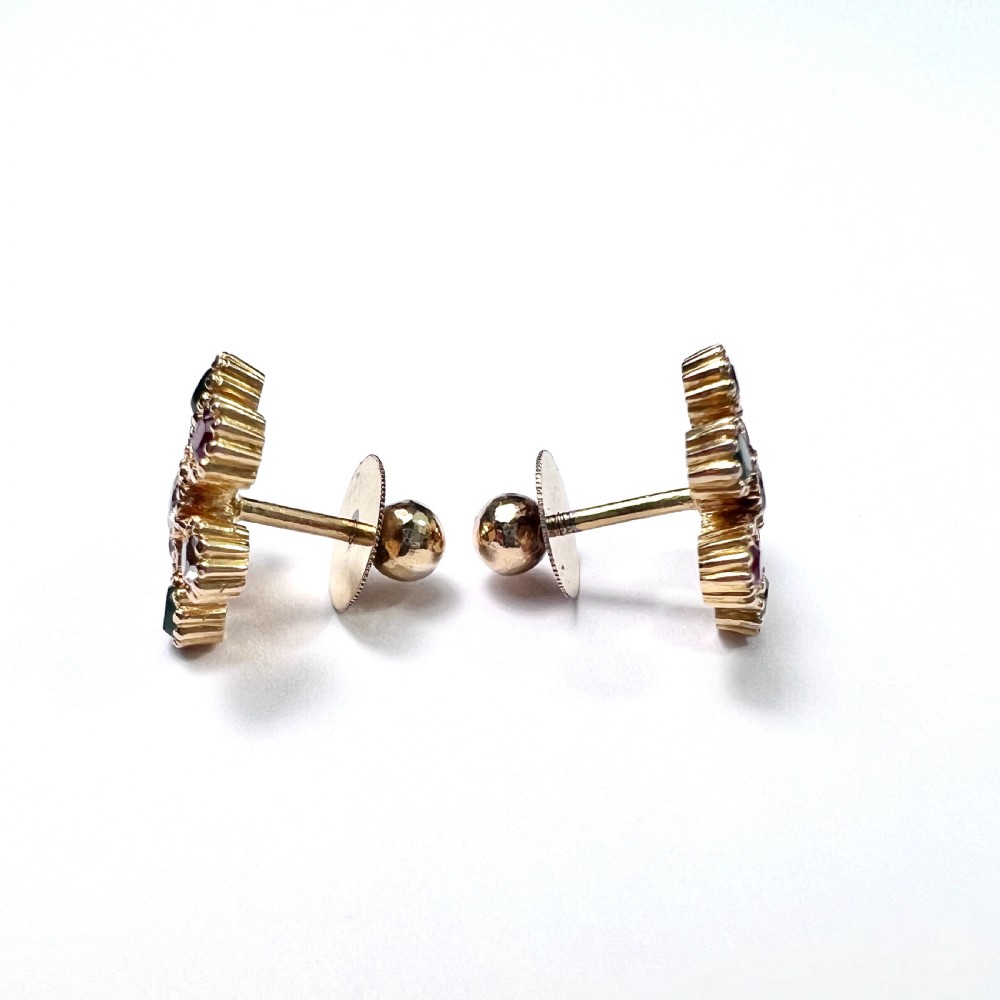 Vintage 18CT Gold Gemstone Sputnik Earrings View III