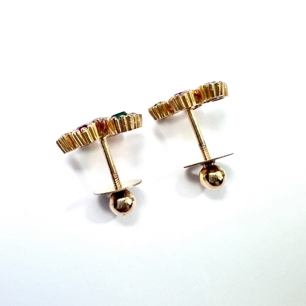 Vintage 18CT Gold Gemstone Sputnik Earrings View IV