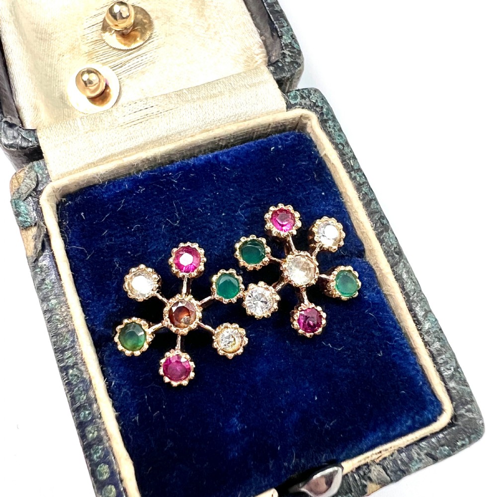 Vintage 18CT Gold Gemstone Sputnik Earrings View V