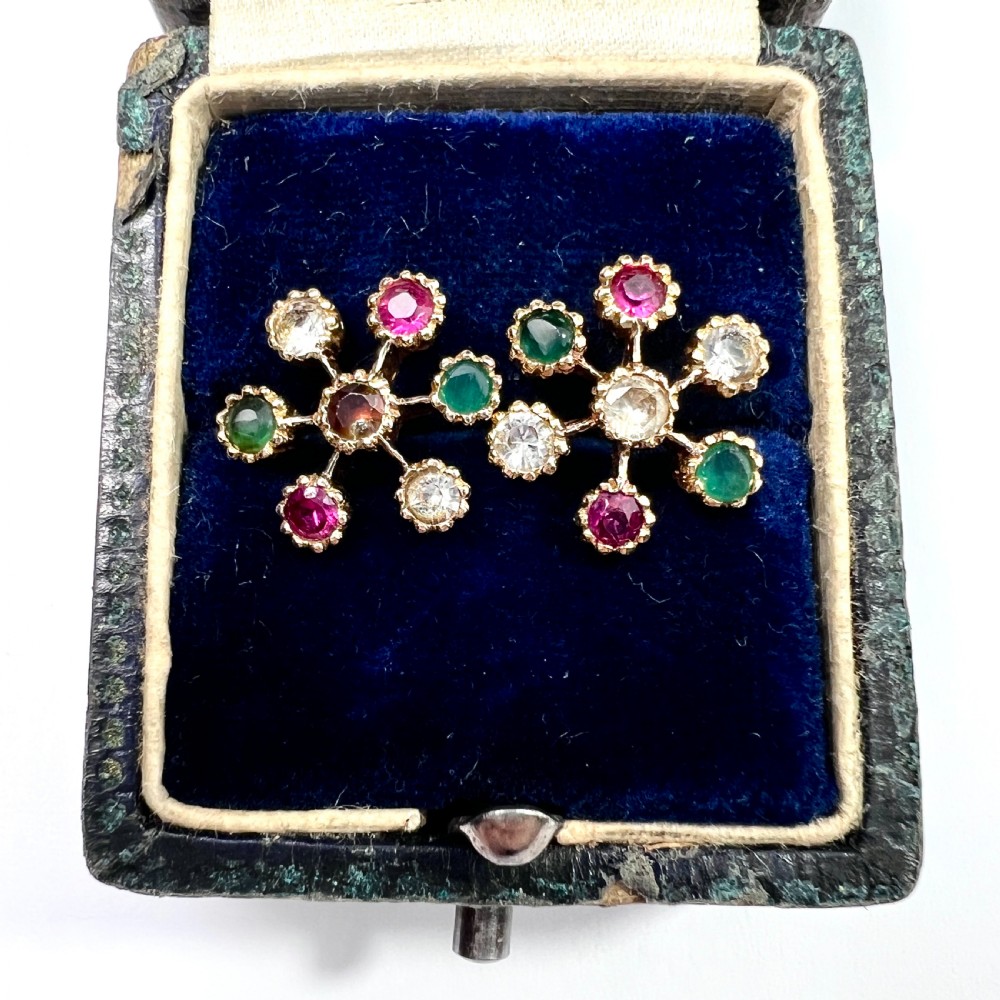 Vintage 18CT Gold Gemstone Sputnik Earrings View VI