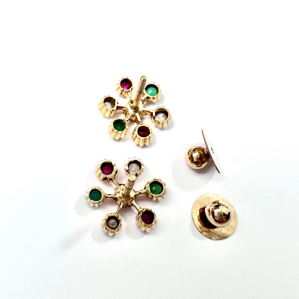 Vintage 18CT Gold Gemstone Sputnik Earrings View VII