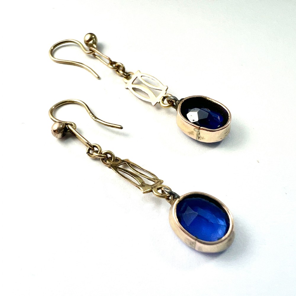 Edwardian Sapphire Drop 9CT Gold Earrings View II