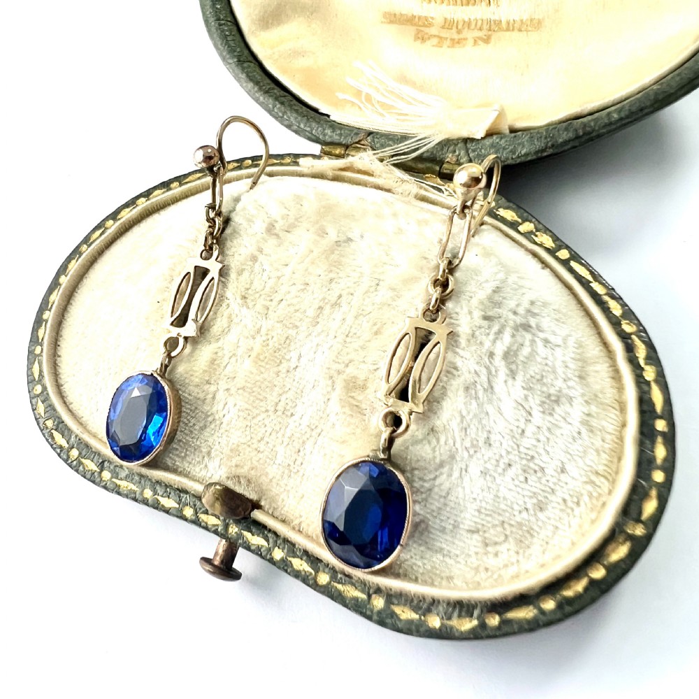 Edwardian Sapphire Drop 9CT Gold Earrings View IV