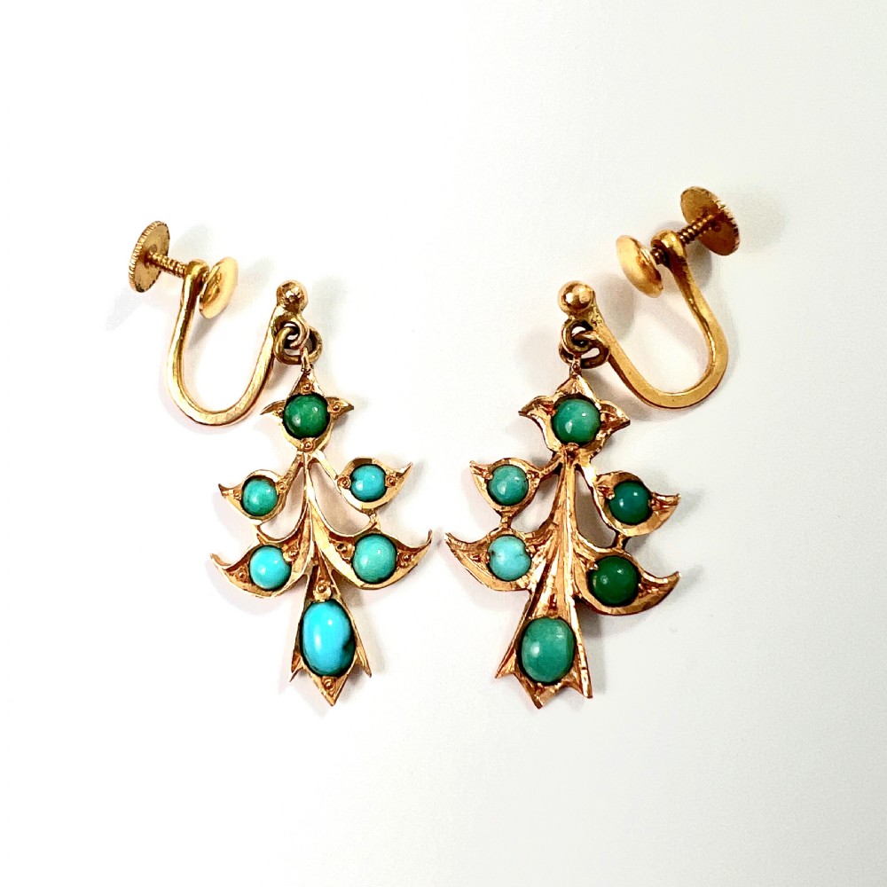 Victorian High Carat Gold Turquoise Screwback Earrings View III