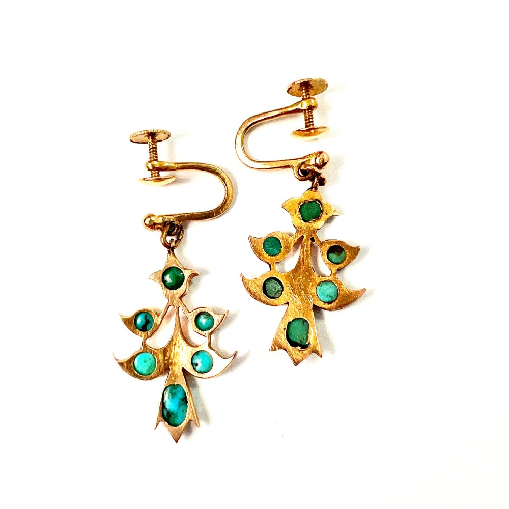 Victorian High Carat Gold Turquoise Screwback Earrings View IV