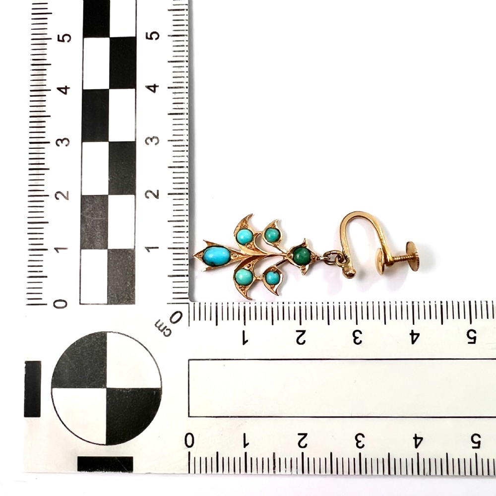 Victorian High Carat Gold Turquoise Screwback Earrings View V